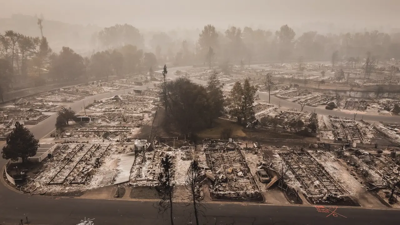 Aftermath of wildfire Aerial View of the Almeda Wildfire in Southern Oregon, near Talent/Phoenix area