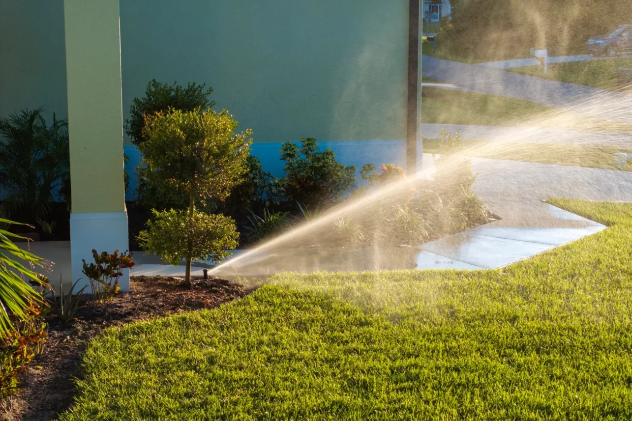 lawn being watered after sod installation